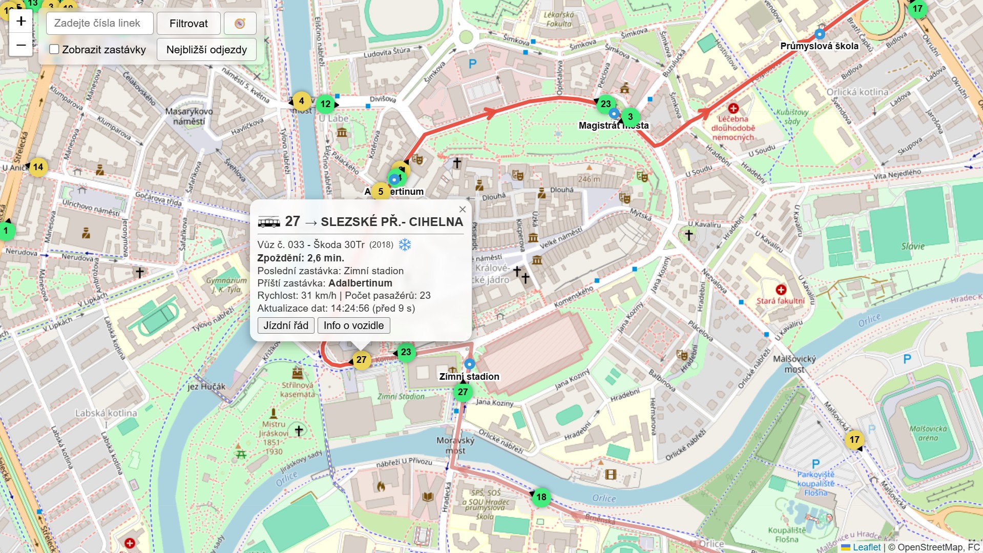 Vykreslená trasa spoje